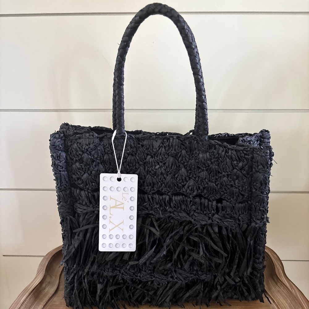 Le' AL.X Paper Raffia Fringe Weaved Tote Bag NWT - Picture 5 of 6